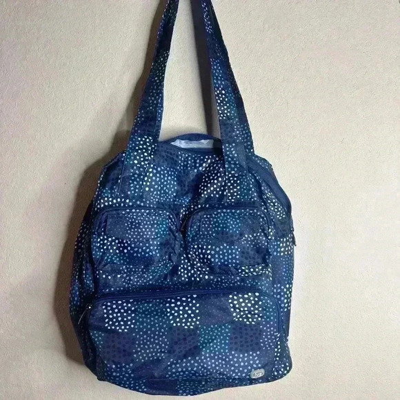 Lug Packable Tote Bag Blue Polka Dots Travel Foldable and Lightweight - Picture 3 of 7